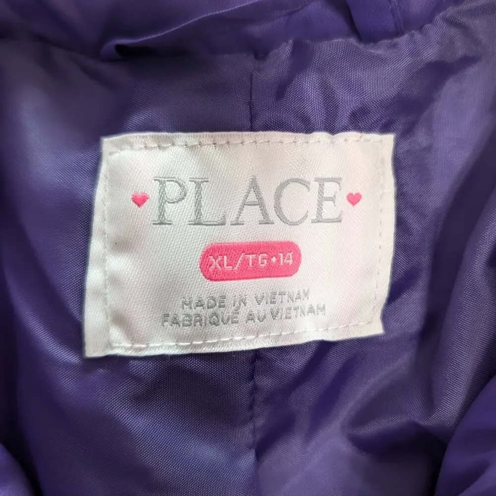 The Children's Place Jacket Girls XL Purple Full Zip Quilted Shell: NWT Collared